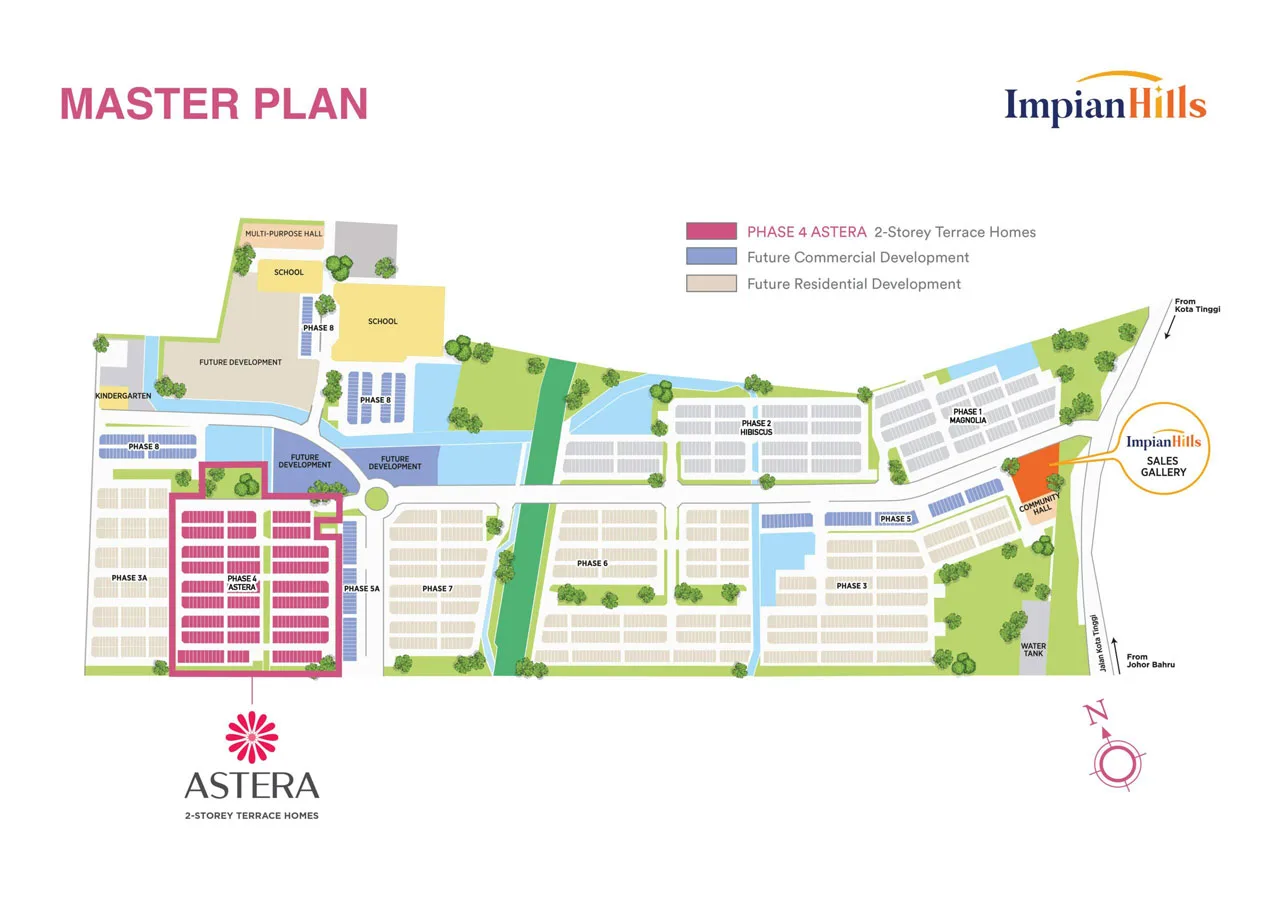 Impian Hills township master plan showing Astera as Phase 4, with Hibiscus, Magnolia and future commercial phases